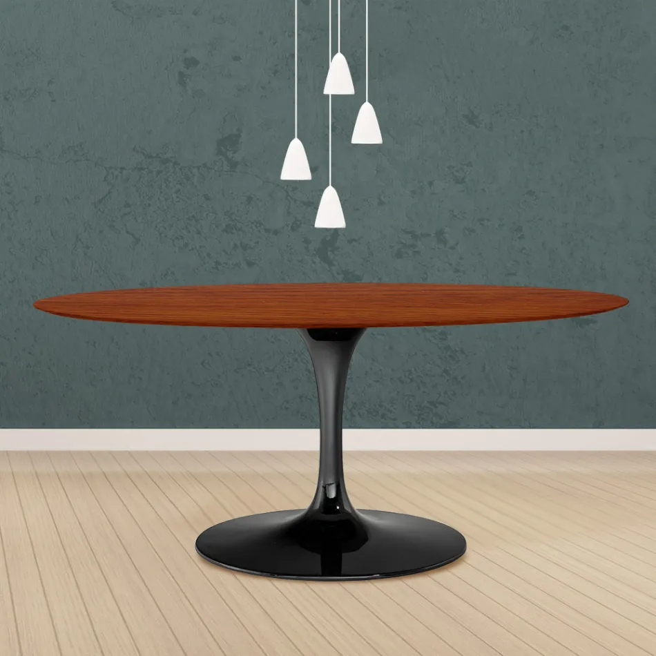 طاولة توليب إيرو سارينن H 73 بيضاوية من خشب البلوط المصبوغ بلون الكرز، صنعت في إيطاليا - قرمزي Viadurini