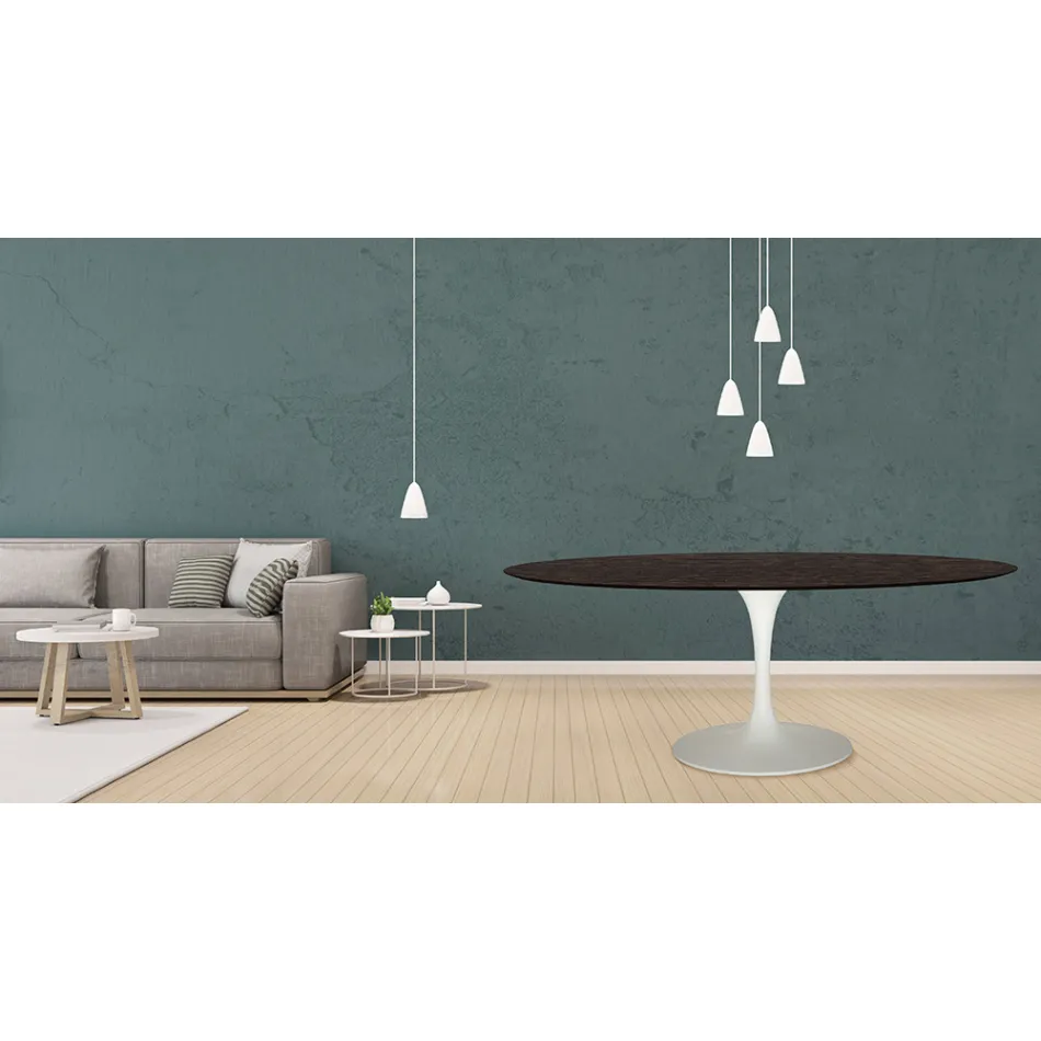 طاولة توليب إيرو سارينن H 73 بيضاوية من خشب البلوط المصبوغ بموكا، صنع في إيطاليا - قرمزي Viadurini