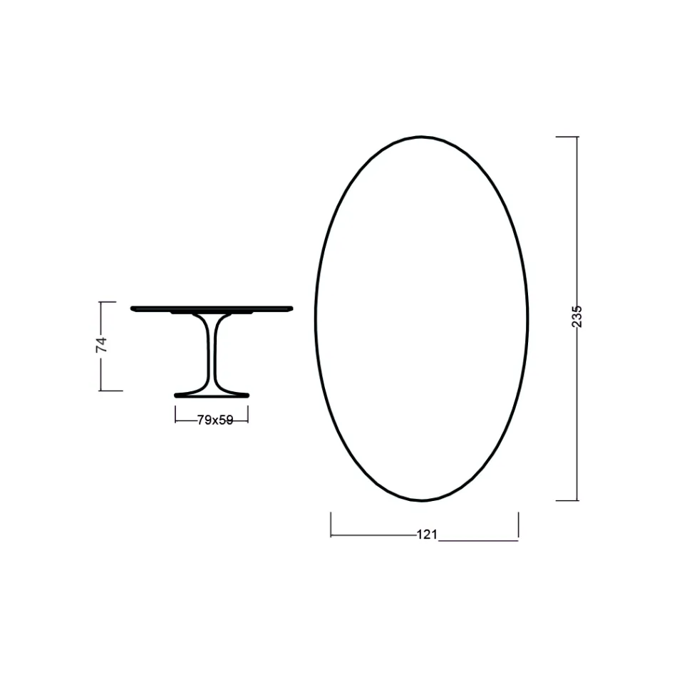 طاولة توليب إيرو سارينن H 73 بيضاوية من خشب البلوط الأسود المصبوغ، صنع في إيطاليا - قرمزي Viadurini