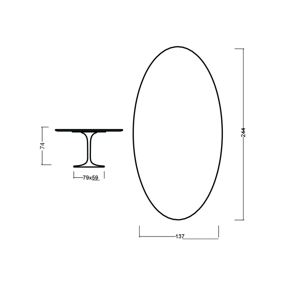 طاولة توليب من إيرو سارينن، ارتفاع 73 سم، بيضاوية الشكل، مصنوعة من خشب البلوط الأسود المصبوغ، مصنوعة في إيطاليا - قرمزي Viadurini