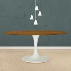 طاولة توليب من إيرو سارينن، ارتفاع 73 سم، بيضاوية الشكل، مصنوعة من خشب الجوز الفاتح المصبوغ بخشب البلوط، مصنوعة في إيطاليا - قرمزي Viadurini