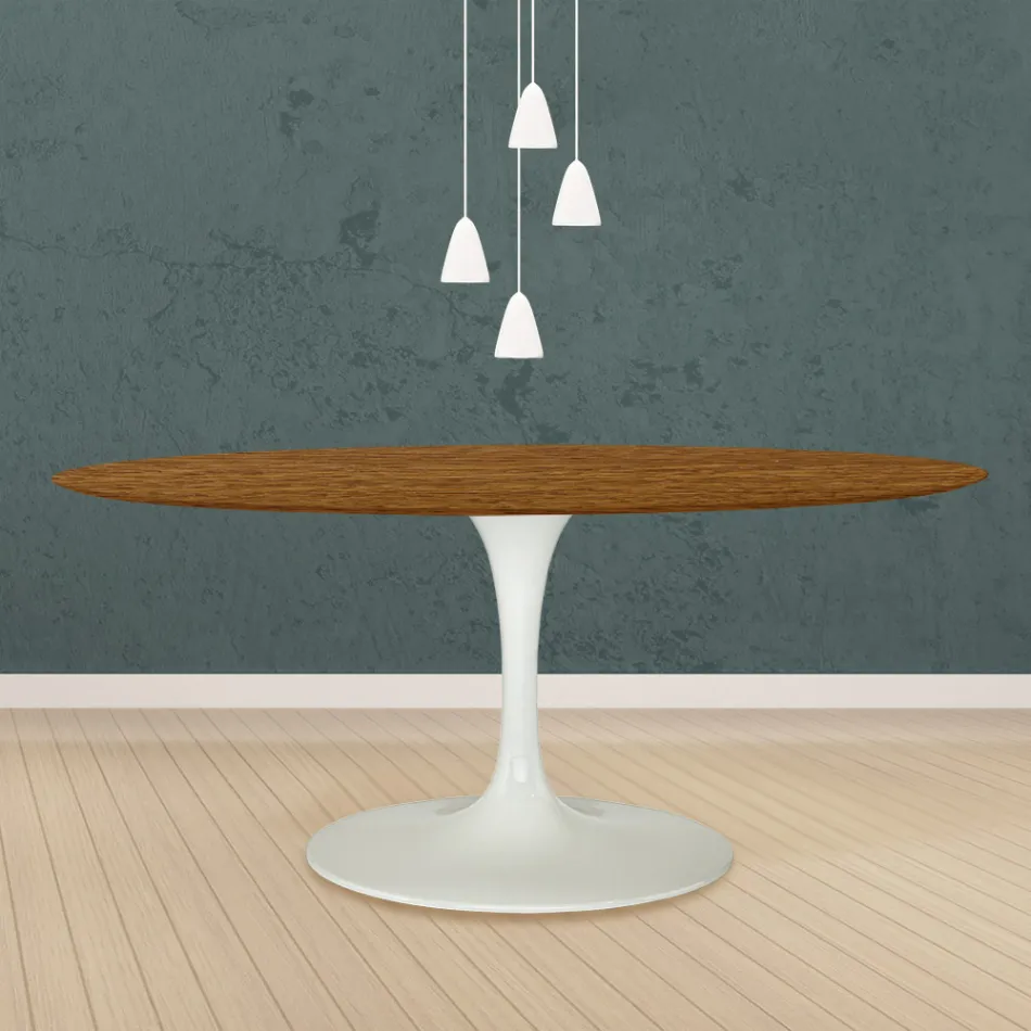 طاولة توليب من إيرو سارينن، ارتفاع 73 سم، بيضاوية الشكل، مصنوعة من خشب الجوز الفاتح المصبوغ بخشب البلوط، مصنوعة في إيطاليا - قرمزي Viadurini