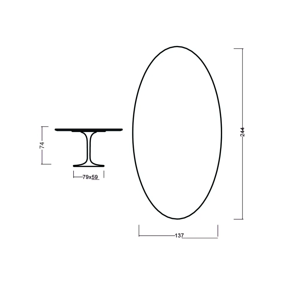 طاولة توليب من إيرو سارينن، ارتفاع 73 سم، بيضاوية الشكل، مصنوعة من خشب الجوز الفاتح المصبوغ بخشب البلوط، مصنوعة في إيطاليا - قرمزي Viadurini
