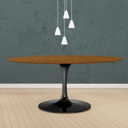 طاولة توليب من إيرو سارينن، ارتفاع 73 سم، بيضاوية الشكل، مصنوعة من خشب الجوز الفاتح المصبوغ بخشب البلوط، مصنوعة في إيطاليا - قرمزي Viadurini