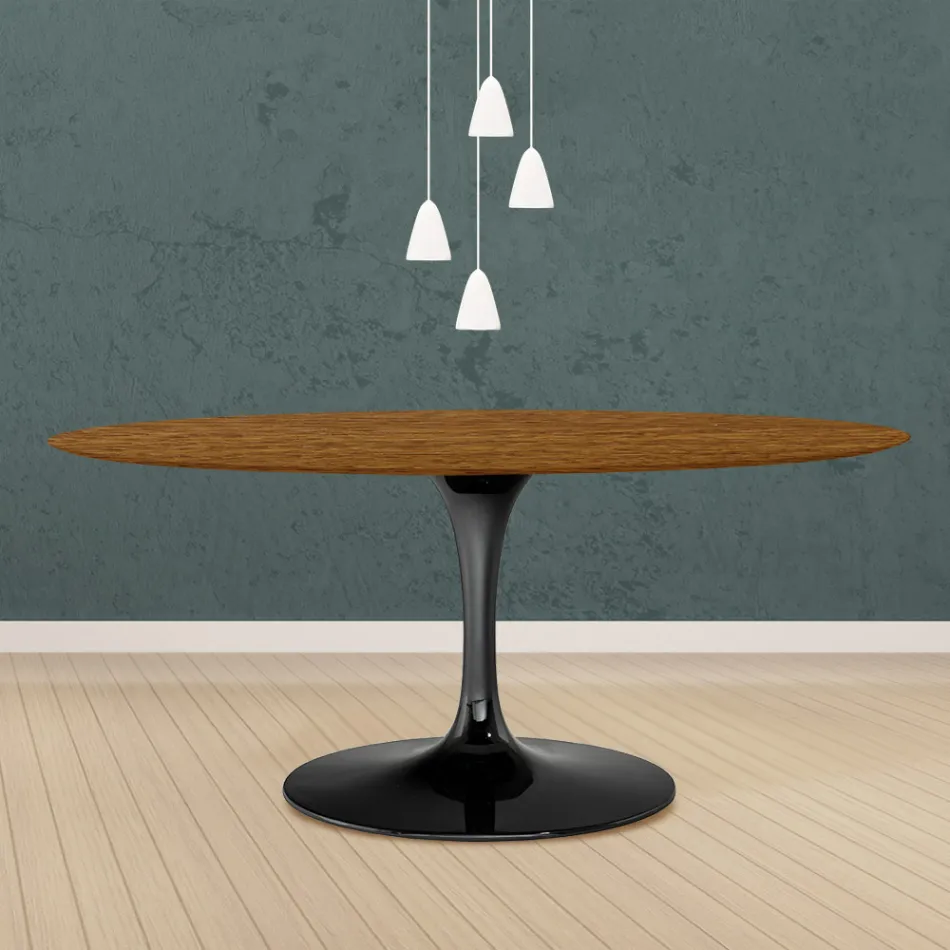 طاولة توليب من إيرو سارينن، ارتفاع 73 سم، بيضاوية الشكل، مصنوعة من خشب الجوز الفاتح المصبوغ بخشب البلوط، مصنوعة في إيطاليا - قرمزي Viadurini