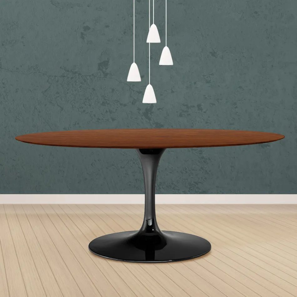 طاولة توليب من إيرو سارينن، ارتفاع 73 سم، بيضاوية الشكل، مصنوعة من خشب الجوز الداكن المصبوغ بخشب البلوط، مصنوعة في إيطاليا - قرمزي Viadurini