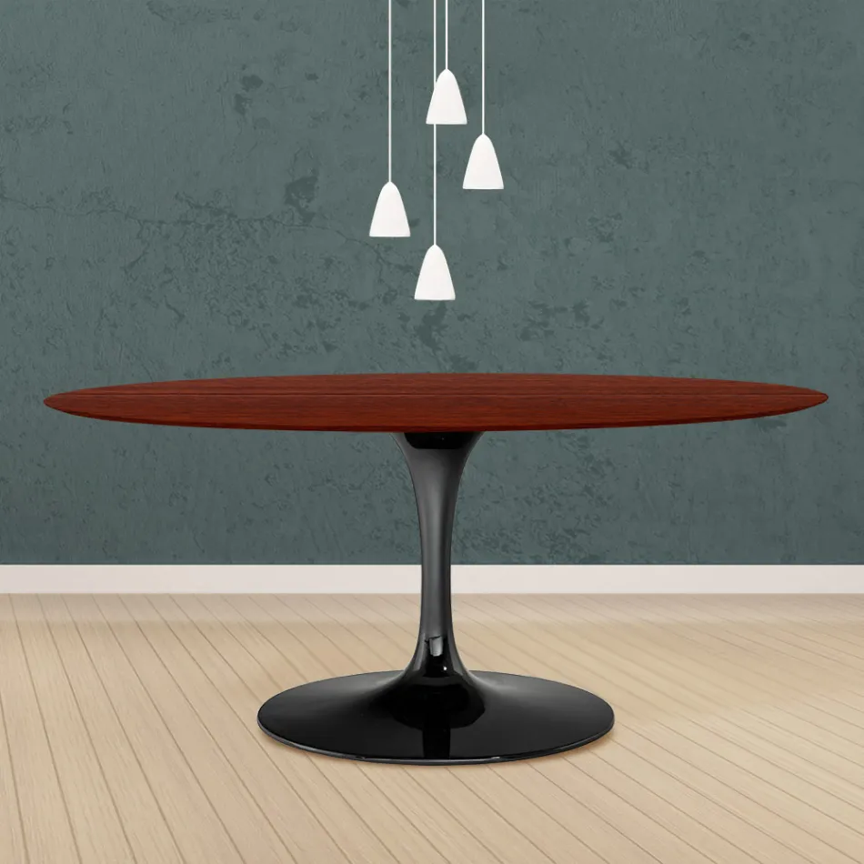 طاولة توليب من إيرو سارينن، ارتفاع 73 سم، بيضاوية الشكل، مصنوعة من خشب الورد المصبوغ بلون البلوط، مصنوعة في إيطاليا - قرمزي Viadurini