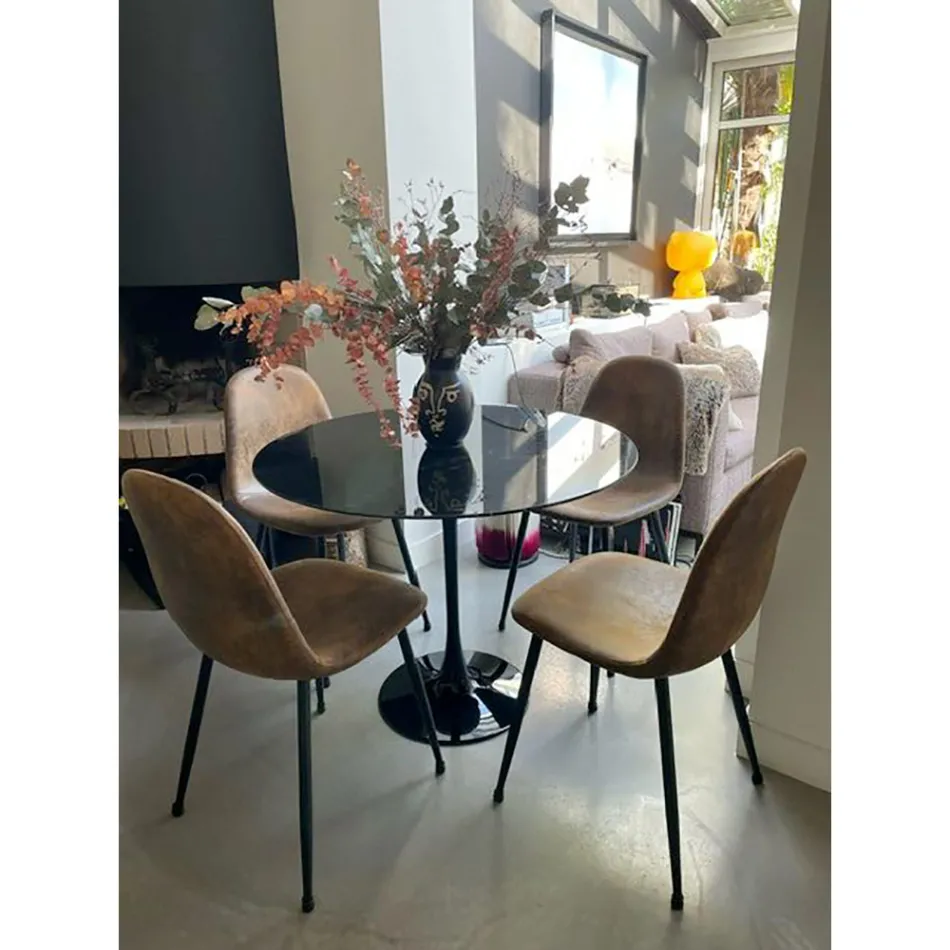 طاولة توليب إيرو سارينن H 73 دائرية من رخام ماركينيا الأسود، صنع في إيطاليا - قرمزي Viadurini