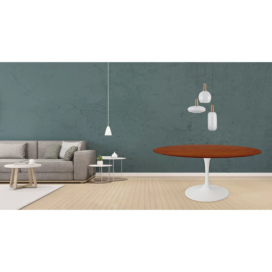 طاولة توليب إيرو سارينن H 73 دائرية من خشب البلوط المصبوغ بلون الكرز، صنعت في إيطاليا - قرمزي Viadurini