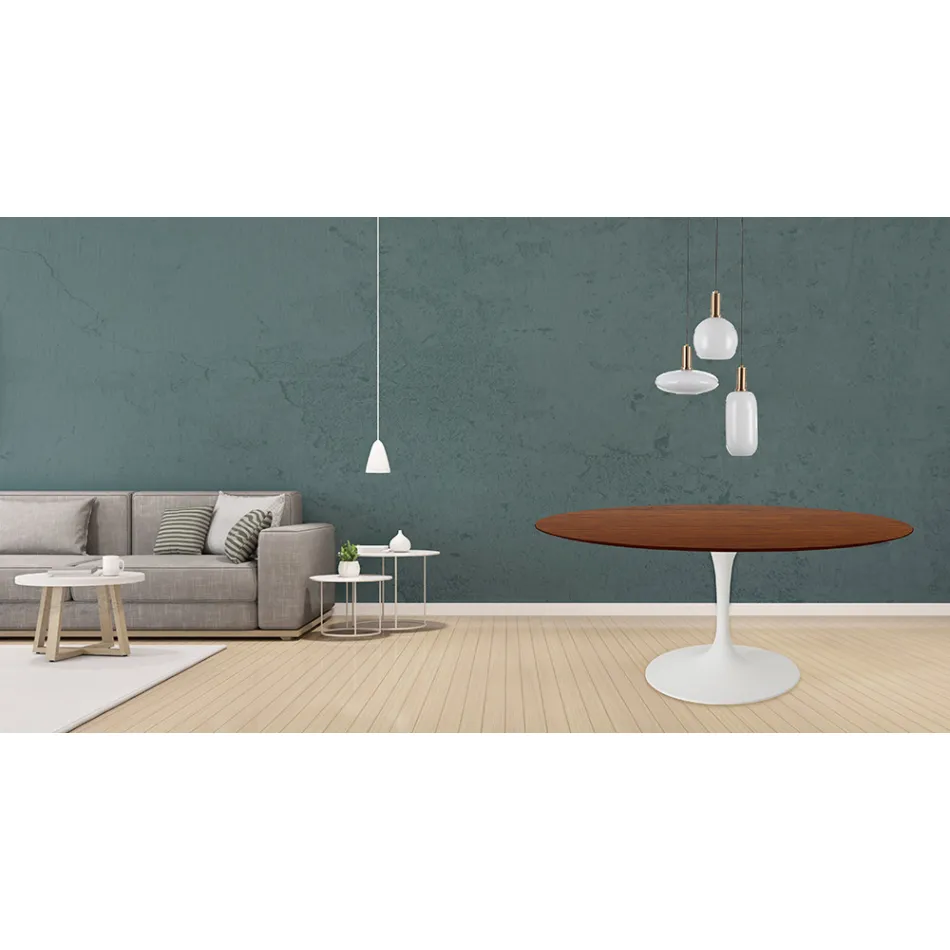 طاولة توليب إيرو سارينن H 73 دائرية من خشب البلوط المصبوغ بلون الجوز الداكن، صنعت في إيطاليا - قرمزي Viadurini