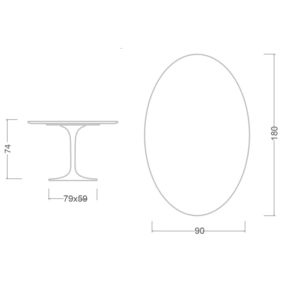 طاولة توليب من إيرو سارينن، ارتفاع 74 سم، مع سطح بيضاوي من رخام أرابسكاتو، صنع في إيطاليا - لون قرمزي Viadurini