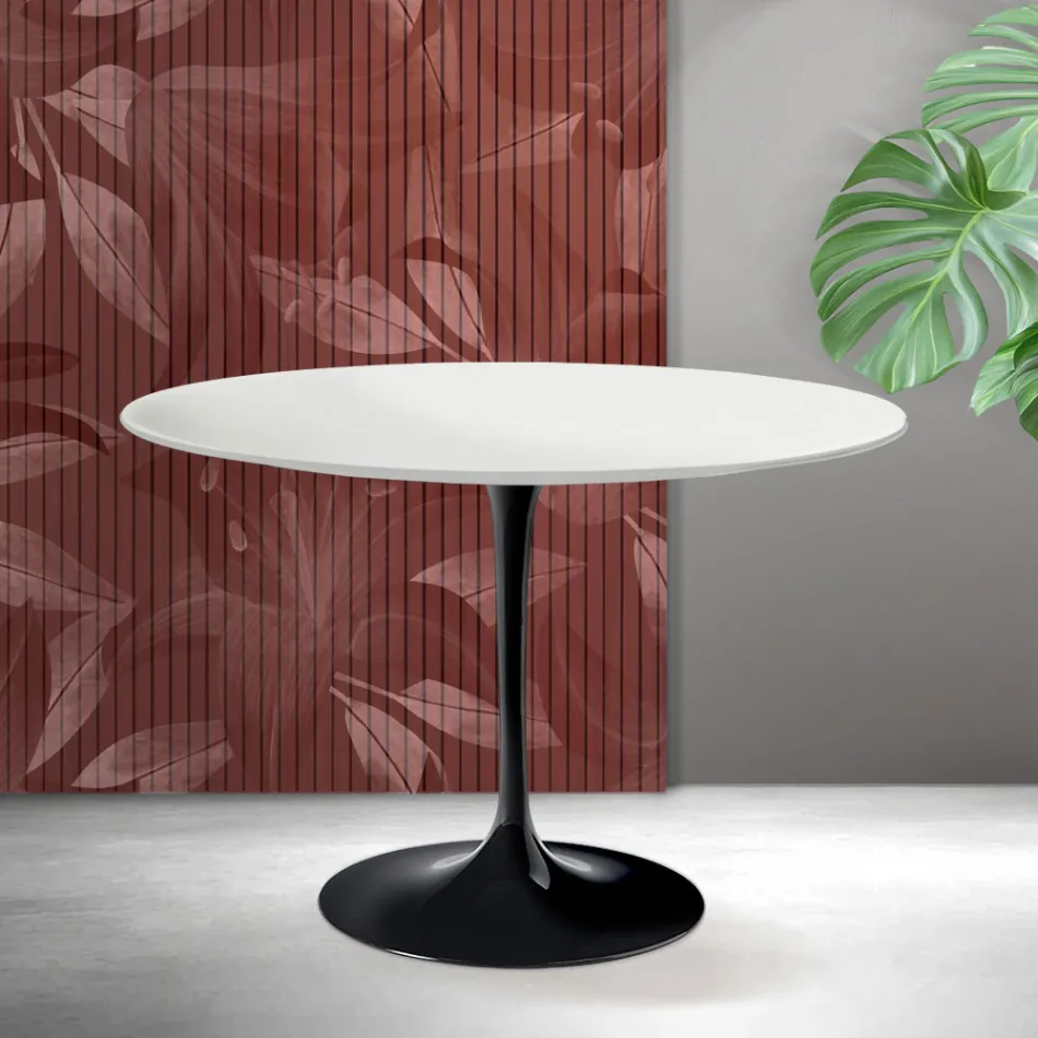 طاولة توليب من سارينين، ارتفاع 74 سم، مصنوعة من السيراميك الأبيض غير اللامع فلوريم - قرمزي Viadurini