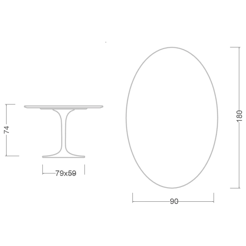 طاولة توليب سارينن H 74 بيضاوية من رخام كارارا ستاتواريتو صنع في إيطاليا - قرمزي Viadurini