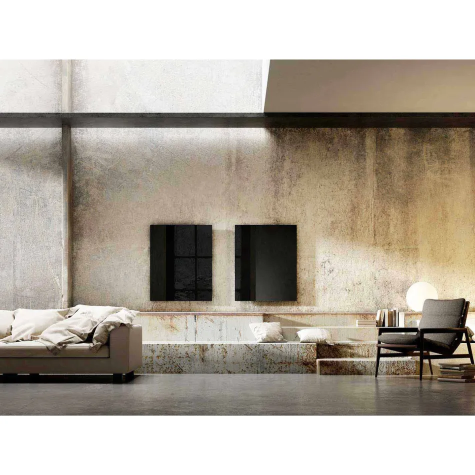 مشعاع كهربائي بتصميم الأشعة تحت الحمراء مصنوع من زجاج شفاف أسود Viadurini