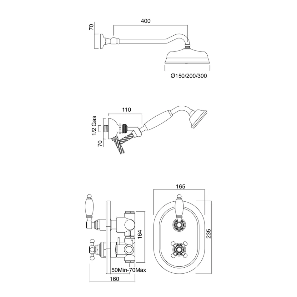 ترموستات دش مدمج بتصميم عتيق مصنوع من النحاس في إيطاليا - إليسيا Viadurini