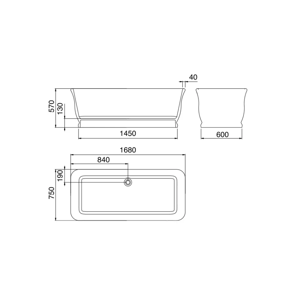 حوض استحمام أبيض قائم بذاته بسطح صلب، صنع في إيطاليا - كليوباترا Viadurini