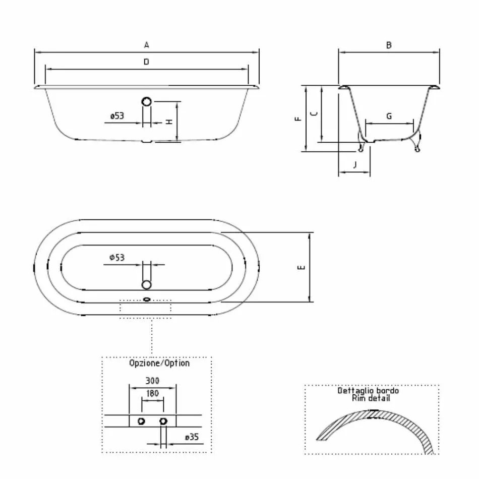 حوض استحمام قائم بذاته بتصميم عتيق من الحديد الزهر، صنع في إيطاليا - نعيمة Viadurini