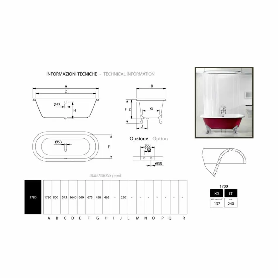 Freestanding bathtub with cast iron legs Hall Viadurini