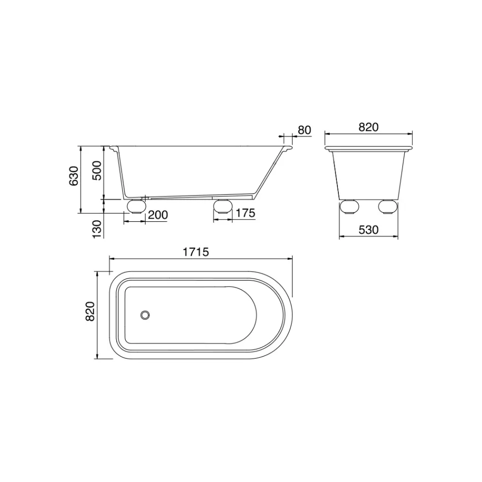 حوض استحمام أبيض غير لامع بسطح صلب مع أقدام - درجات Viadurini