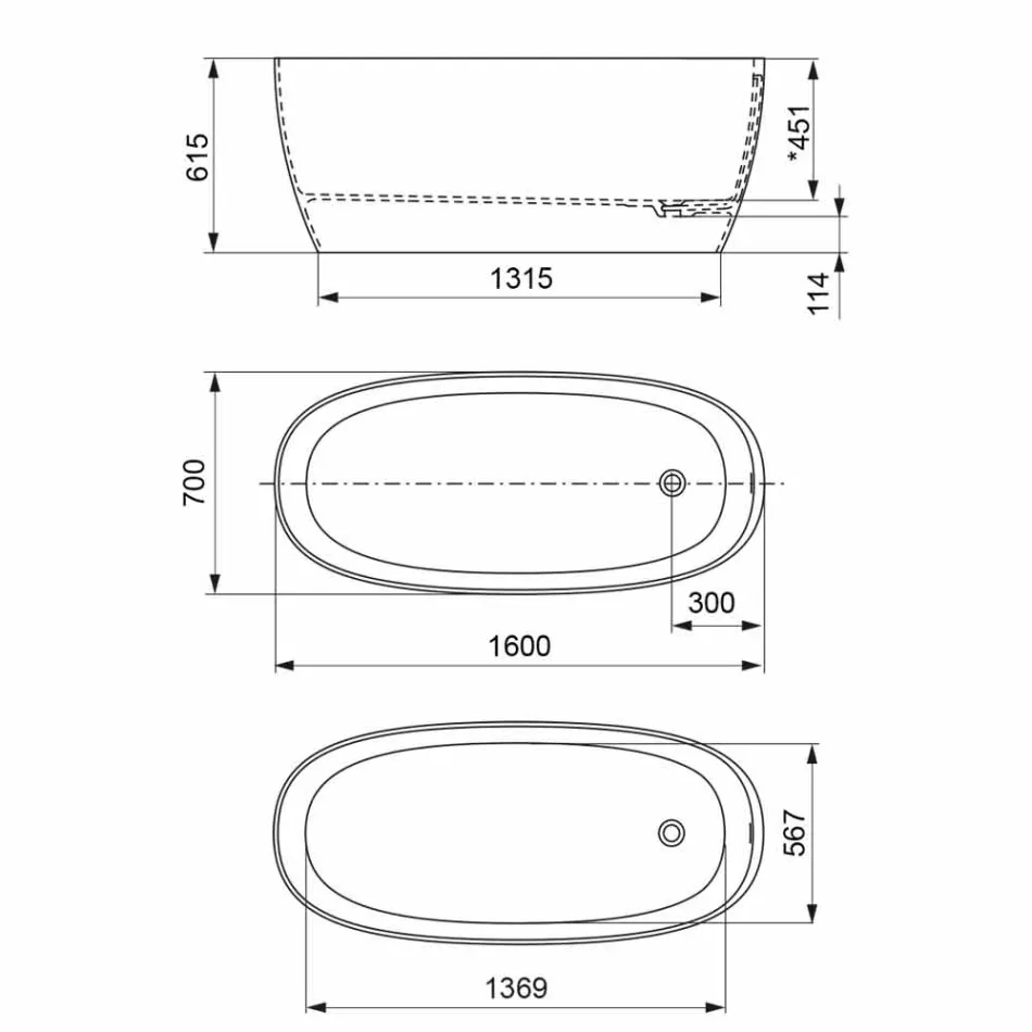 حوض استحمام قائم بذاته، تصميم سطح صلب لامع/غير لامع - حجاب Viadurini