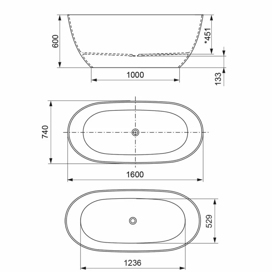 حوض استحمام قائم بذاته، صنع في إيطاليا، بسطح صلب - فلو Viadurini