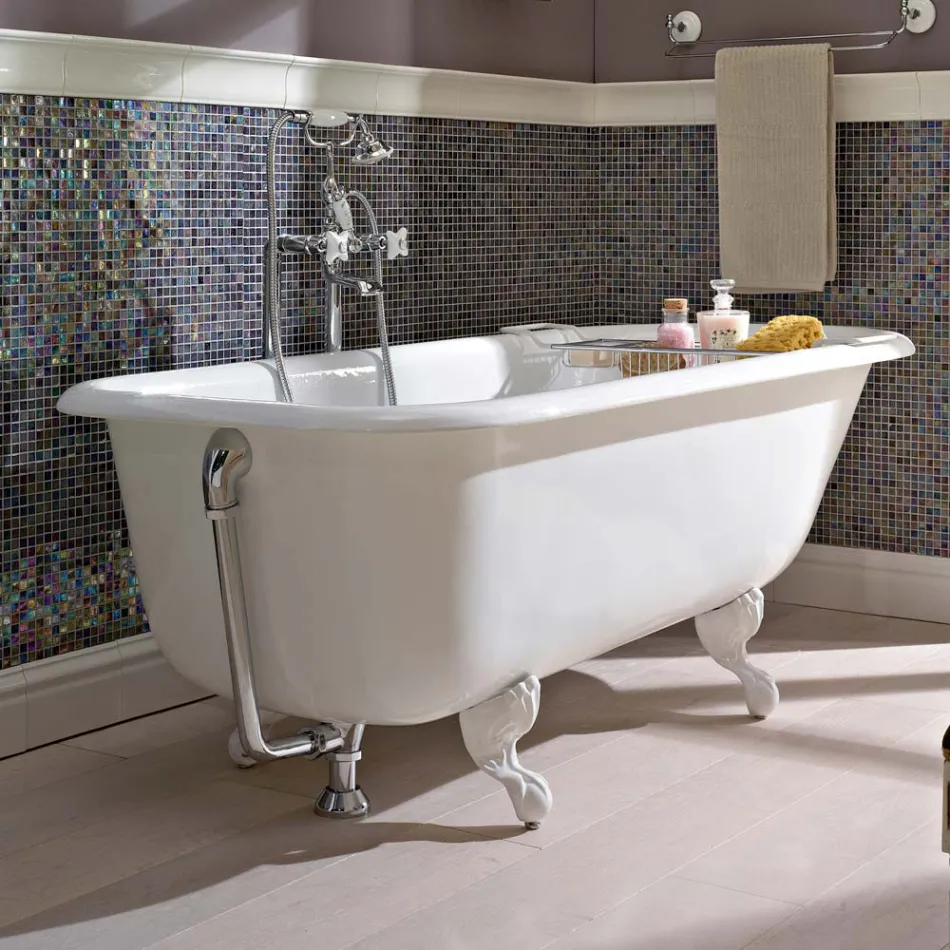حوض استحمام بتصميم عتيق قائم بذاته من الحديد الزهر الأبيض، صنع في إيطاليا - مروة Viadurini