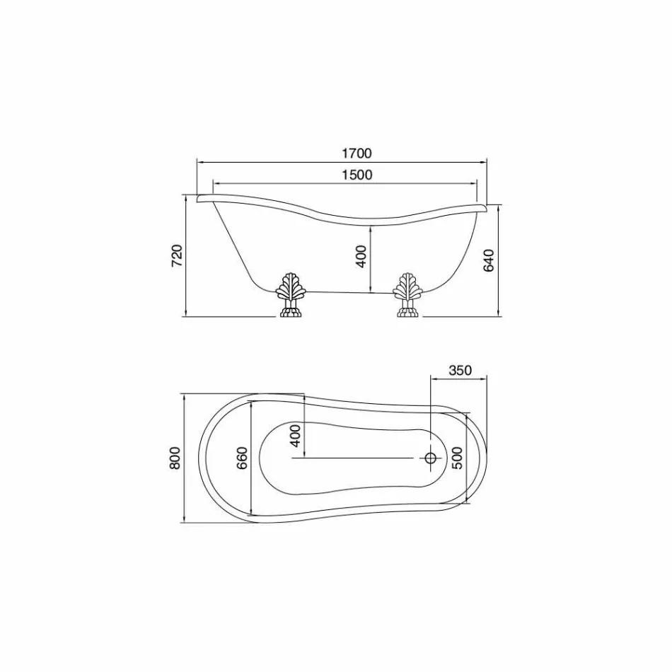 حوض استحمام قائم بذاته من الأكريليك على الطراز العتيق، صنع في إيطاليا - Tabea Viadurini