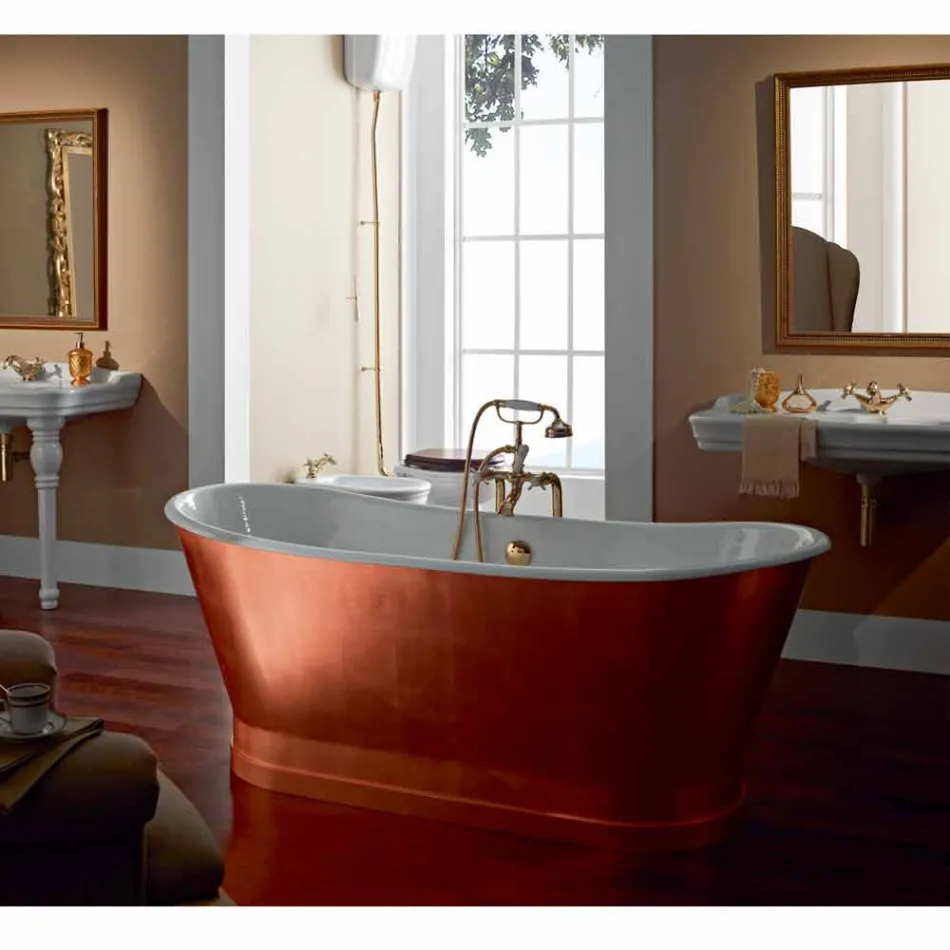 Freestanding bathtub with cast iron outer covering copper leaf Bass Viadurini