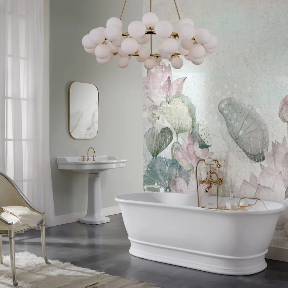 حوض استحمام ذو سطح صلب مع تدفق إضافي مدمج، صنع في إيطاليا - أوريليو Viadurini