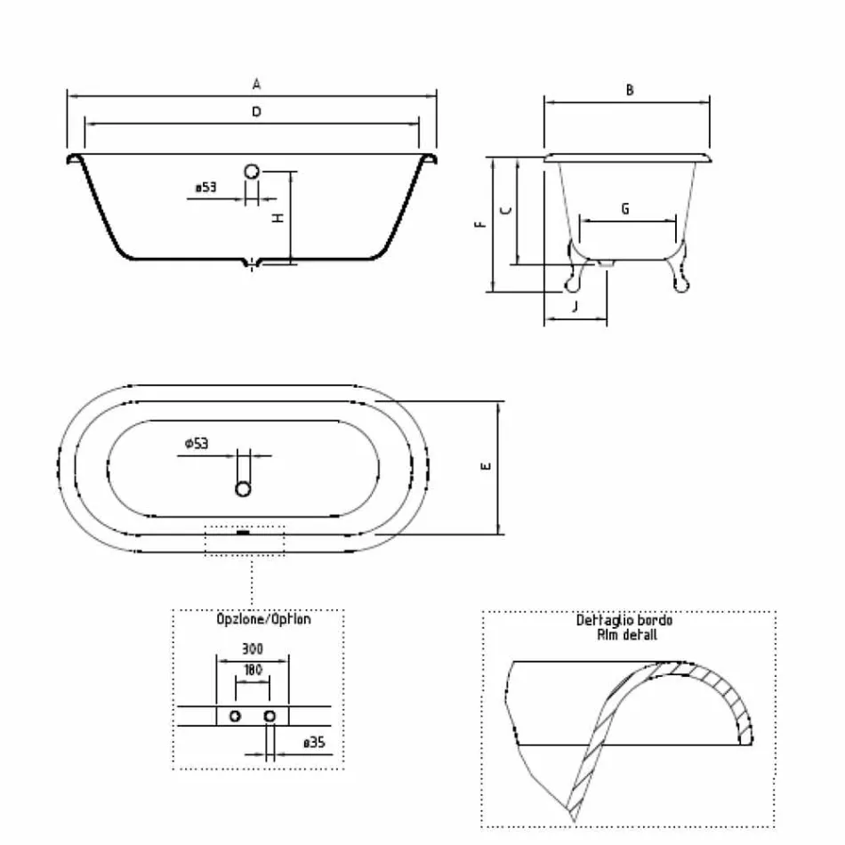 حوض استحمام عتيق قائم بذاته بأرجل من الحديد الزهر، صنع في إيطاليا - نايكي Viadurini