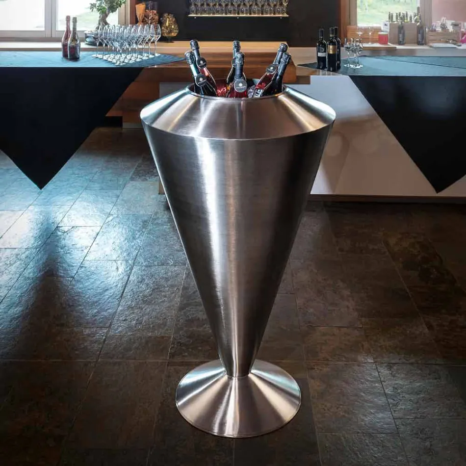 مزهرية زخرفية طويلة من الفولاذ الساتان، صنع في إيطاليا - فيسبر Viadurini