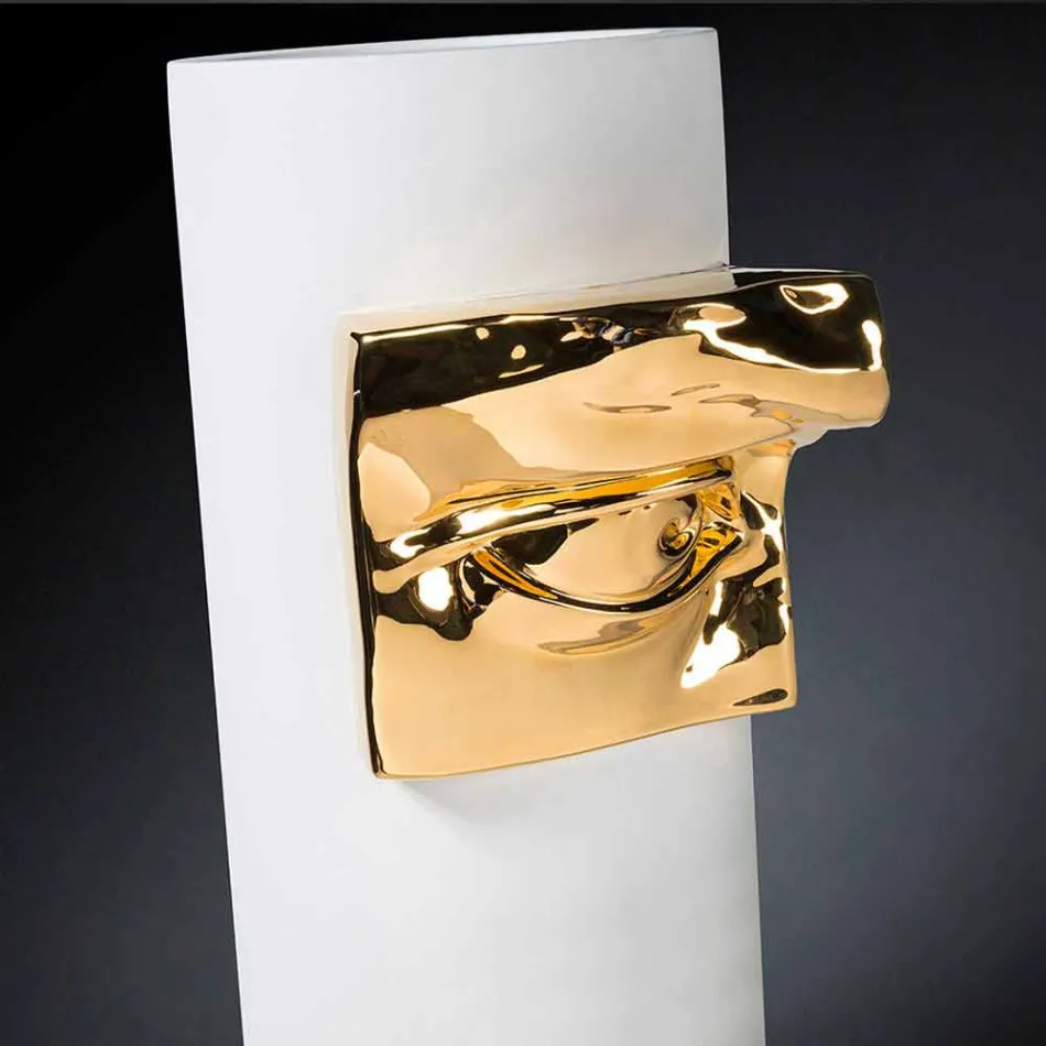 مزهرية طويلة من السيراميك الأبيض بتفاصيل ملونة مصنوعة في إيطاليا - مونتي Viadurini