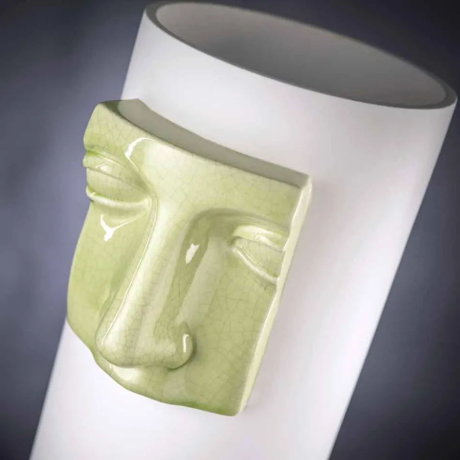 مزهرية عصرية طويلة من السيراميك الأبيض مع حشوة ملونة، صنع في إيطاليا - ليكسي Viadurini