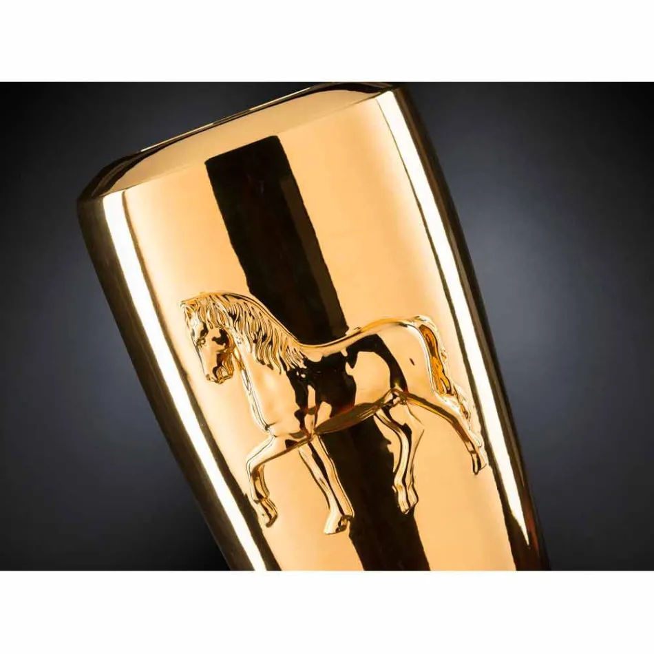 مزهرية داخلية طويلة من السيراميك باللون الذهبي، مصنوعة يدويًا في إيطاليا - جاكي Viadurini