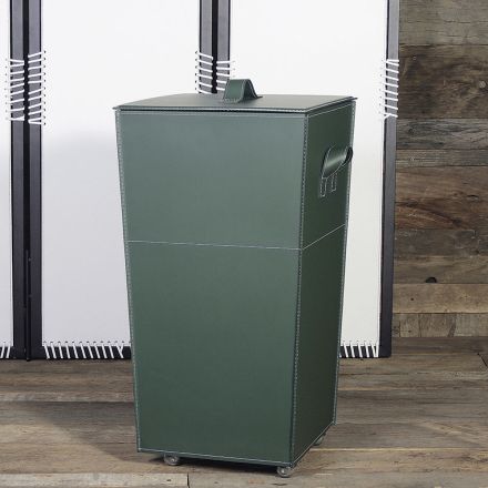 حاوية مزهرية بتصميم من الكتان والجلد مع عجلات - نموذج حبة دواء Viadurini