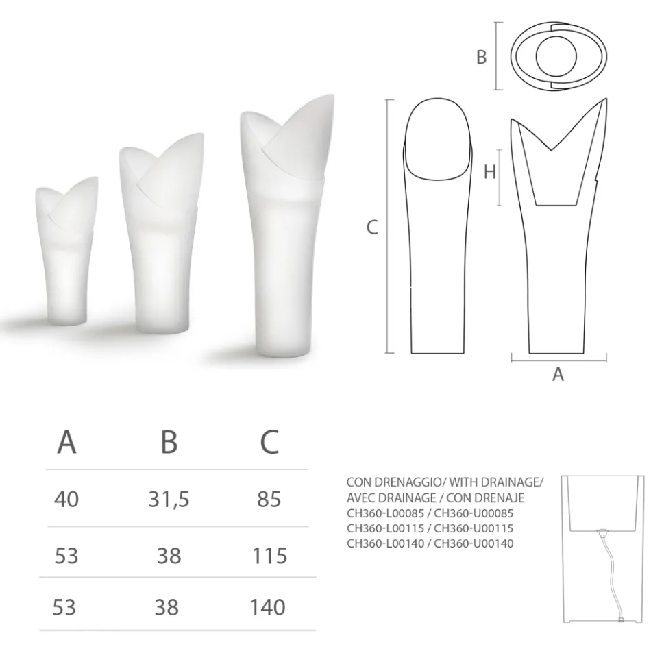 مزهرية خارجية مضيئة من البولي إيثيلين الأبيض، صنع في إيطاليا - جاليليو Viadurini