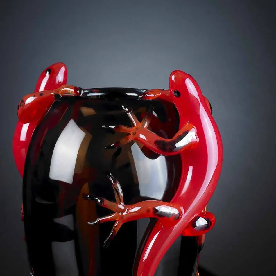 مزهرية زجاجية ملونة داخلية مزينة بصور أبو بريص، مصنوعة يدويًا في إيطاليا - جيكو Viadurini