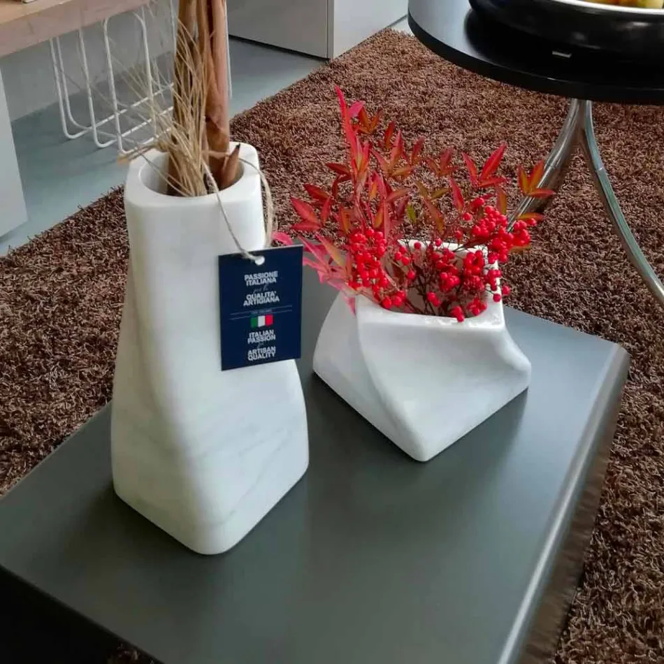 مزهرية بتصميم زخرفي من رخام بارديجليو أو كارارا، صنع في إيطاليا - بريزما Viadurini