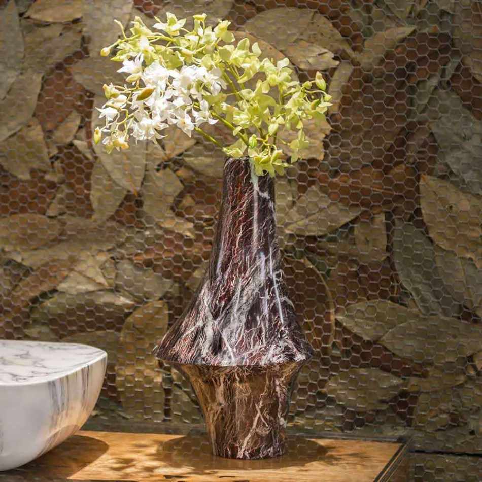 مزهرية زخرفية من الرخام الأحمر مع عروق بيضاء صنع في إيطاليا - أصلية Viadurini