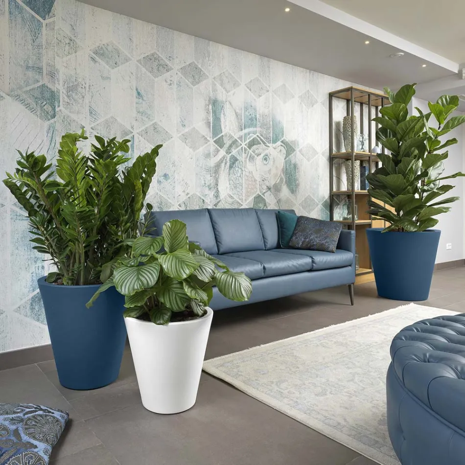 مزهرية دائرية ملونة من البولي إيثيلين مزخرفة، صنع في إيطاليا - منجو Viadurini