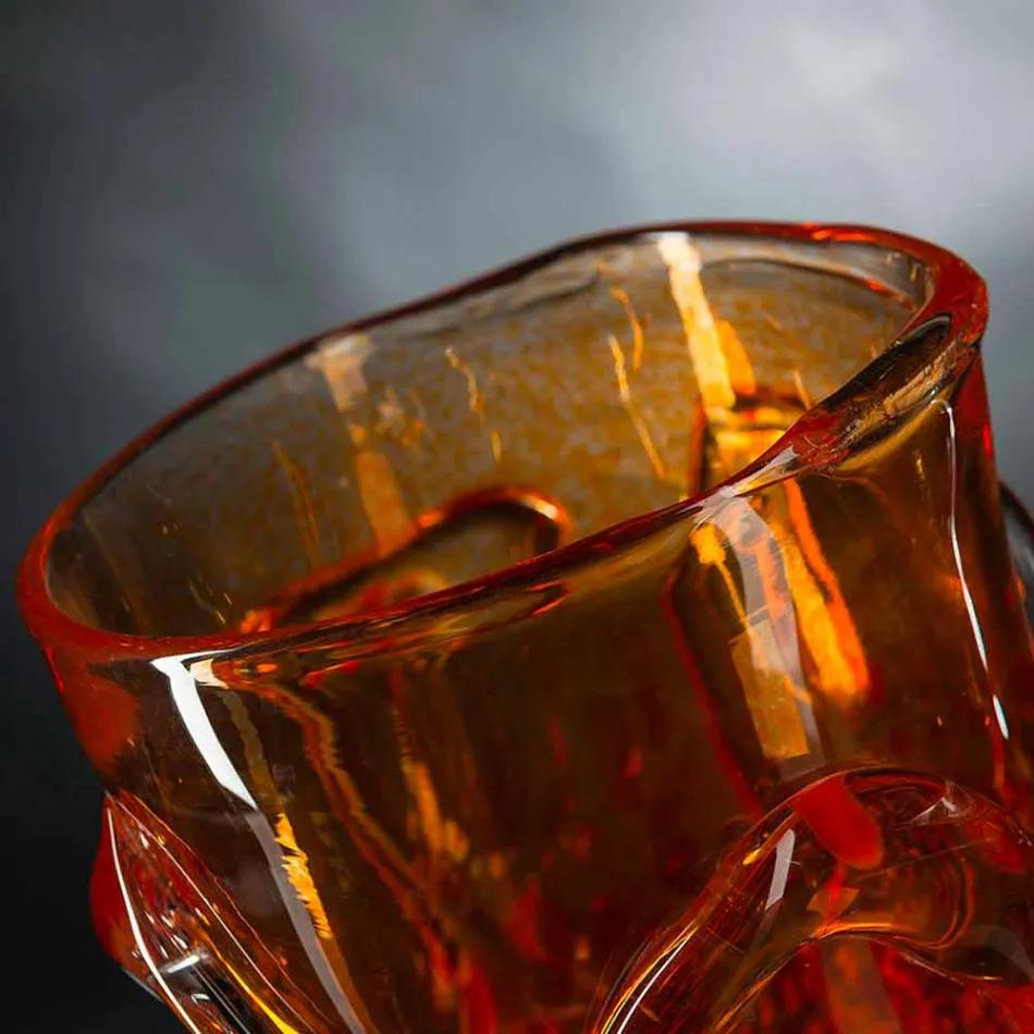 مزهرية مزخرفة من زجاج مورانو برتقالي منفوخ، صنع في إيطاليا - مستر Viadurini