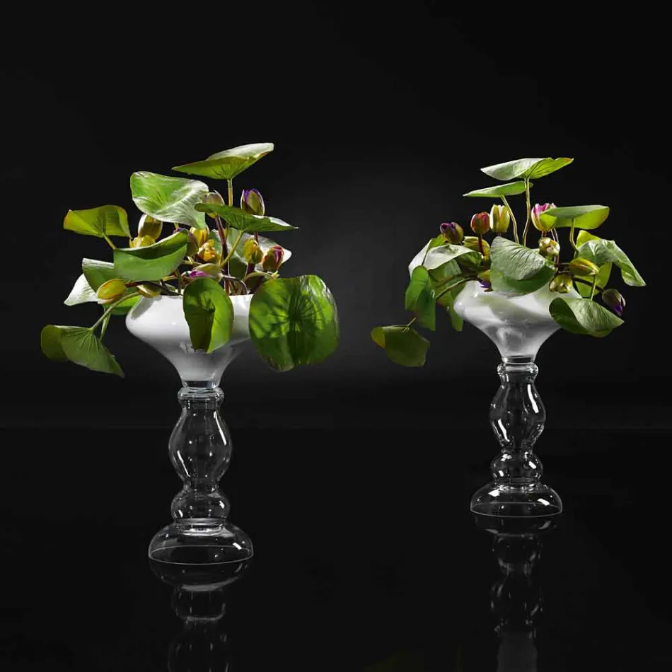 مزهرية زخرفية حديثة باللون الأبيض والزجاج الشفاف، صنع في إيطاليا - فولكانو Viadurini