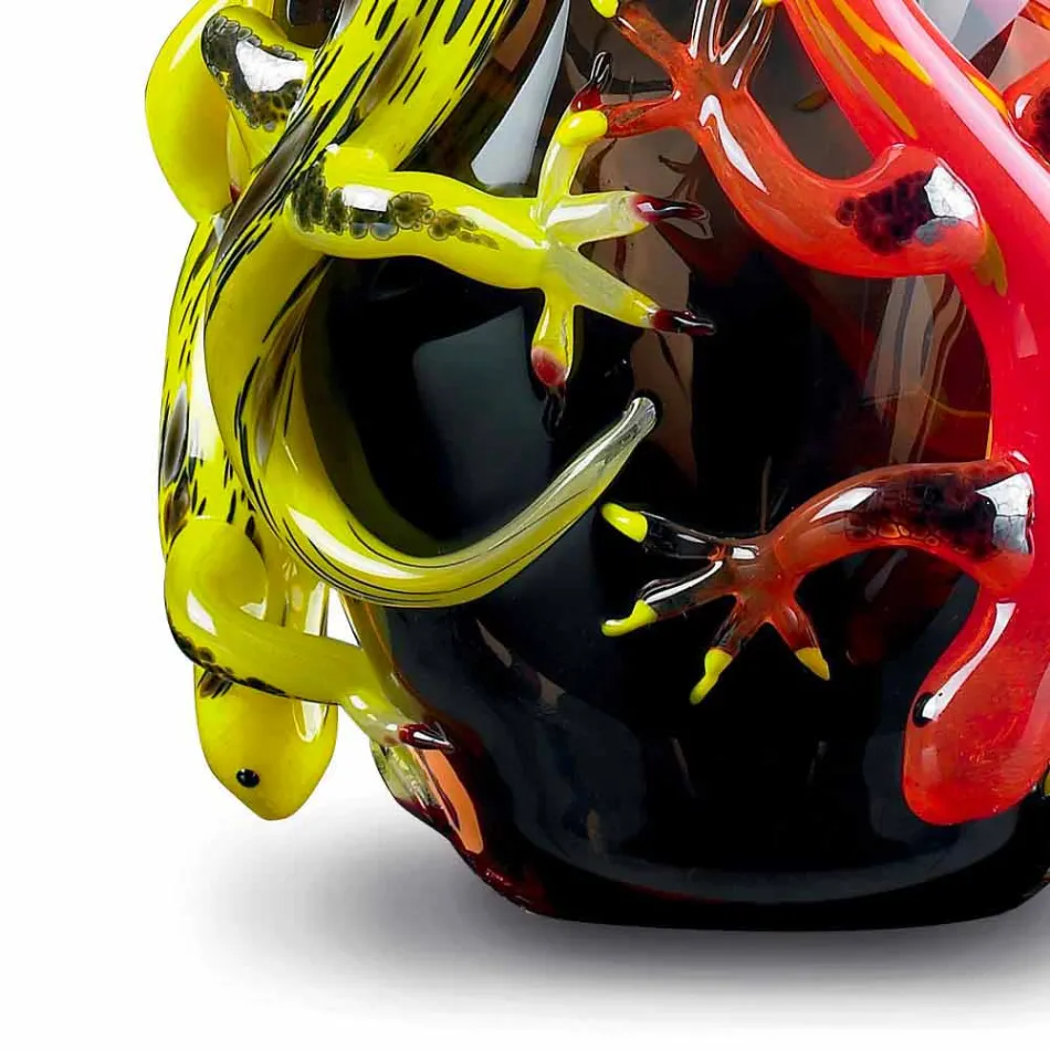 مزهرية زجاجية ملونة عليها رسومات أبو بريص مصنوعة يدويًا في إيطاليا - جيكو Viadurini