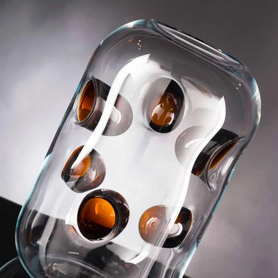 مزهرية مورانو الزجاجية المنفوخة بتفاصيل ملونة، صنع في إيطاليا - تراباني Viadurini