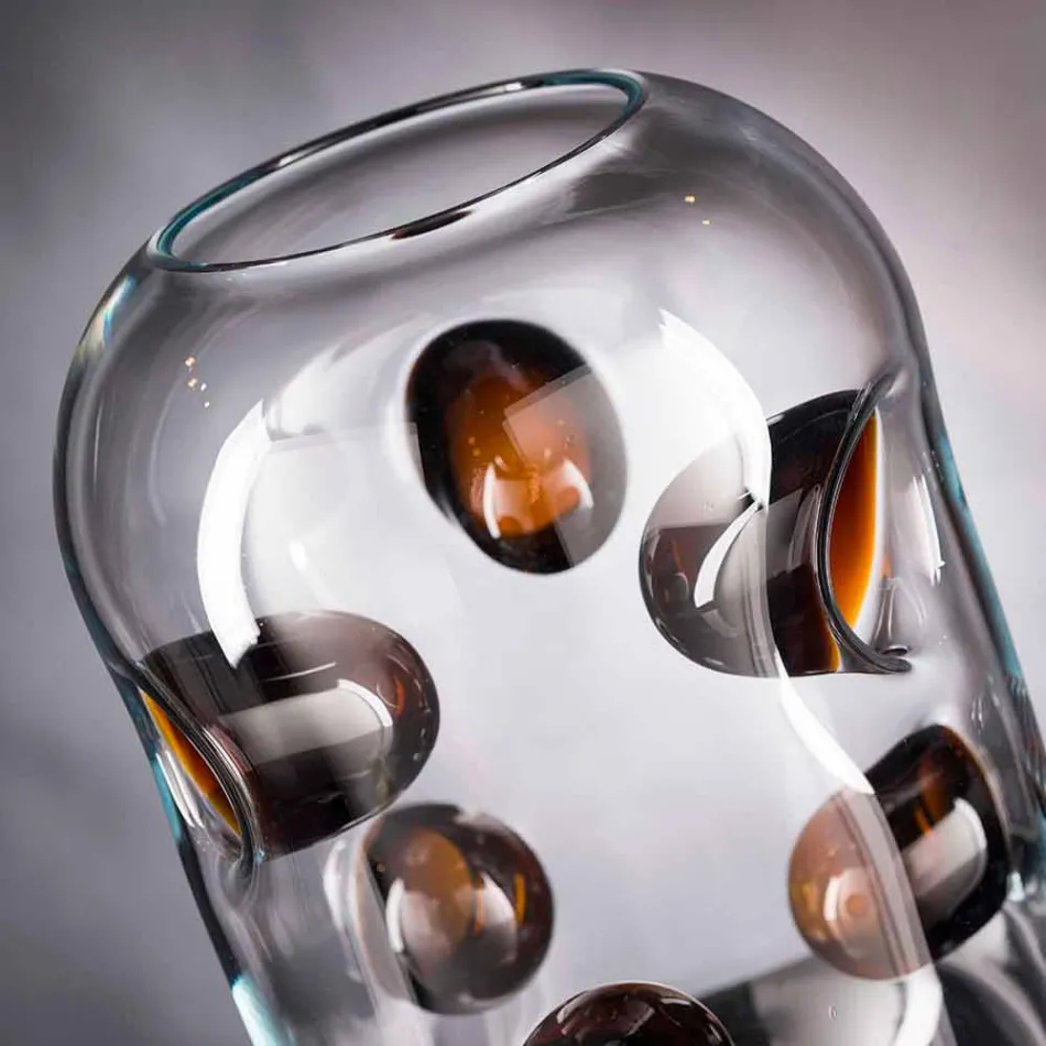 مزهرية مورانو الزجاجية المنفوخة بتفاصيل ملونة، صنع في إيطاليا - تراباني Viadurini