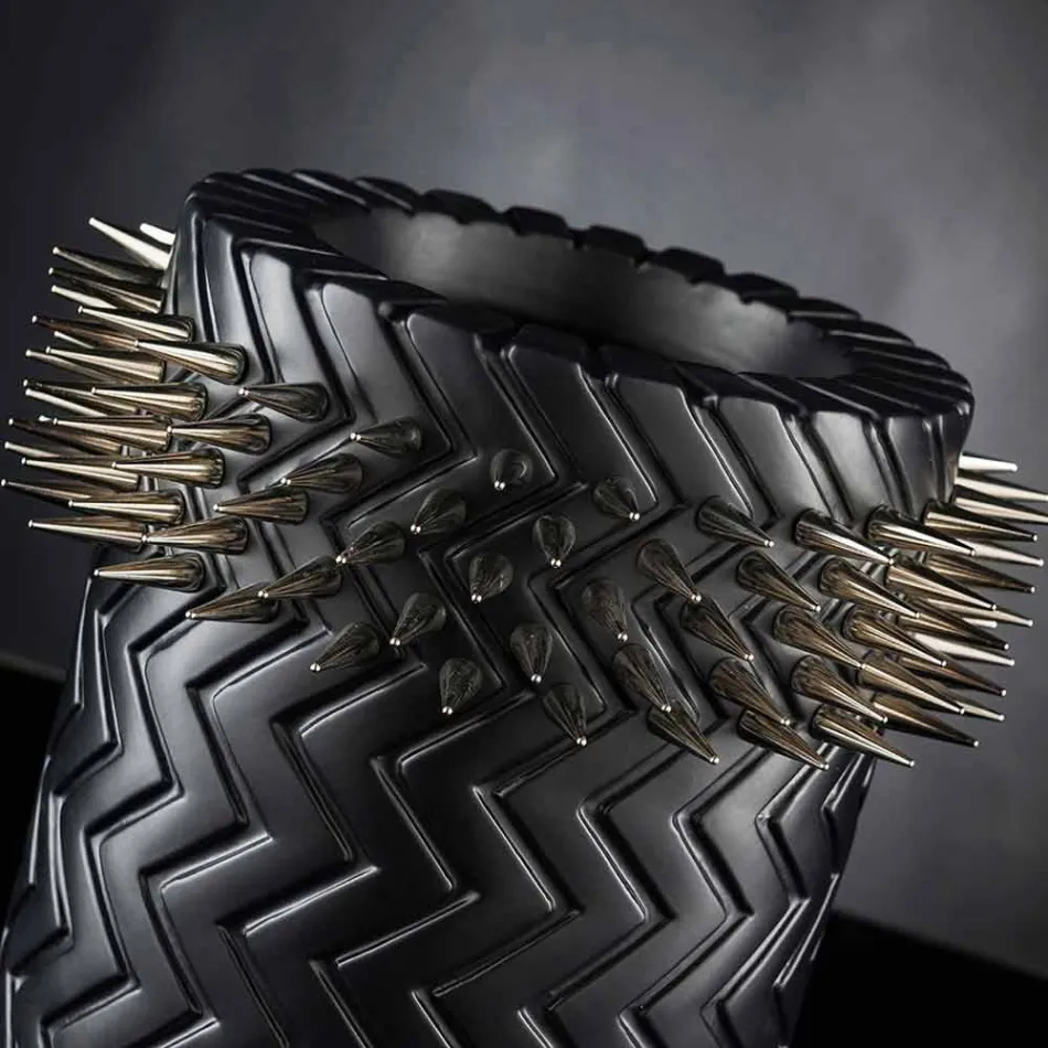 مزهرية زخرفية مصنوعة يدويًا من السيراميك الأسود غير اللامع - غابة Viadurini