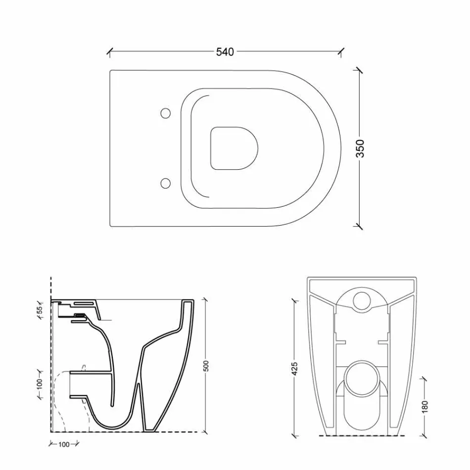 وعاء مرحاض سيراميكي أبيض بتصميم عصري من شاين سكوير H50 بدون حافة Viadurini