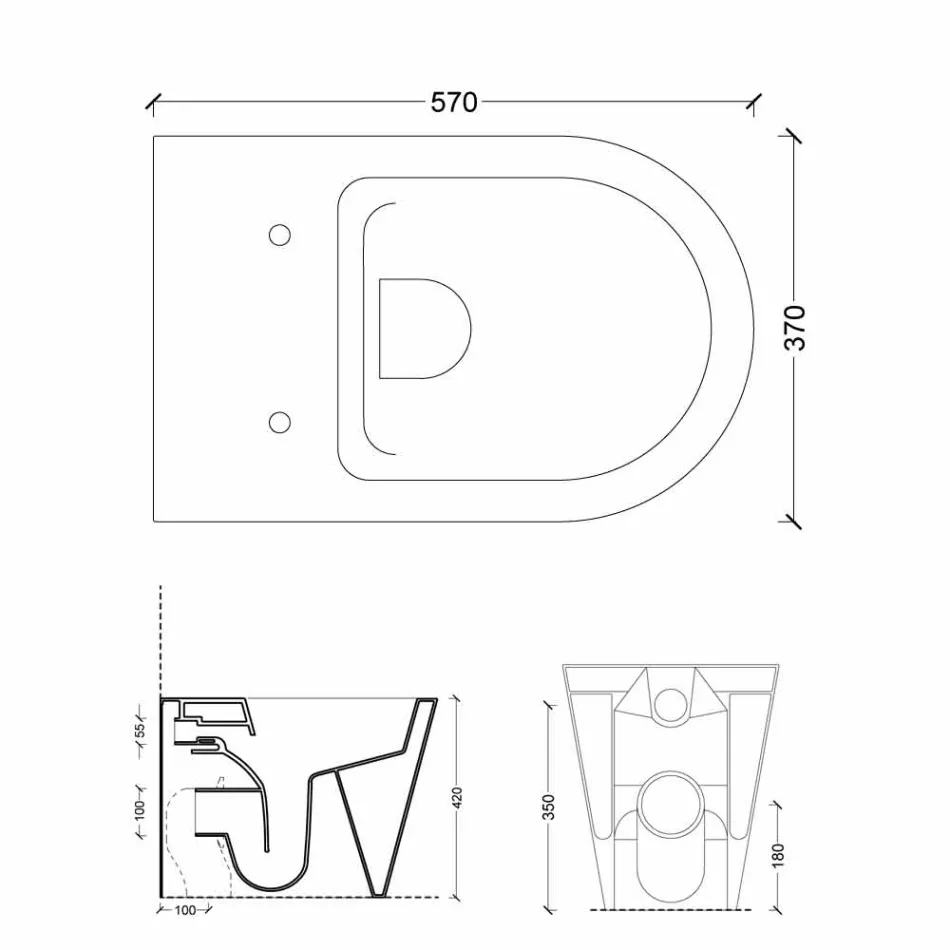 وعاء مرحاض سيراميكي أبيض حديث من Sun Round مقاس 57 × 37 سم صنع في إيطاليا Viadurini
