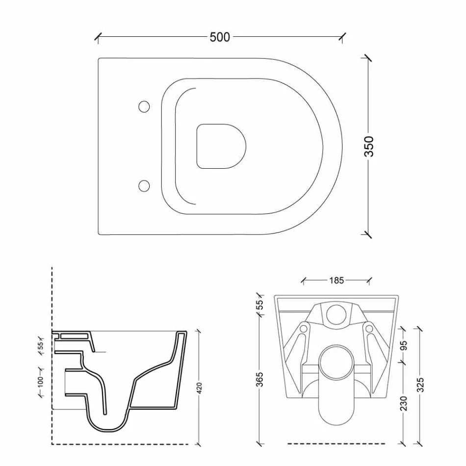 وعاء مرحاض سيراميكي معلق على الحائط بتصميم عصري من شاين سكوير، صنع في إيطاليا Viadurini