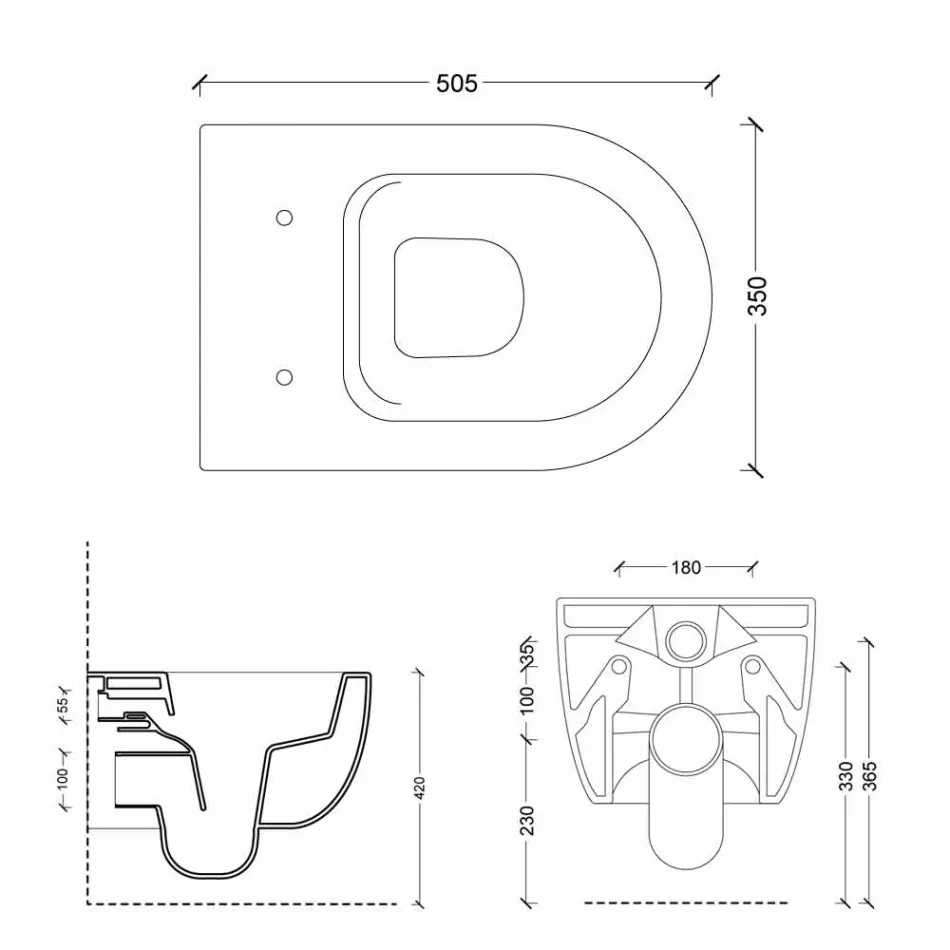 مرحاض حائطي سيراميك بتصميم عصري Star 50x35 مصنوع في إيطاليا Viadurini
